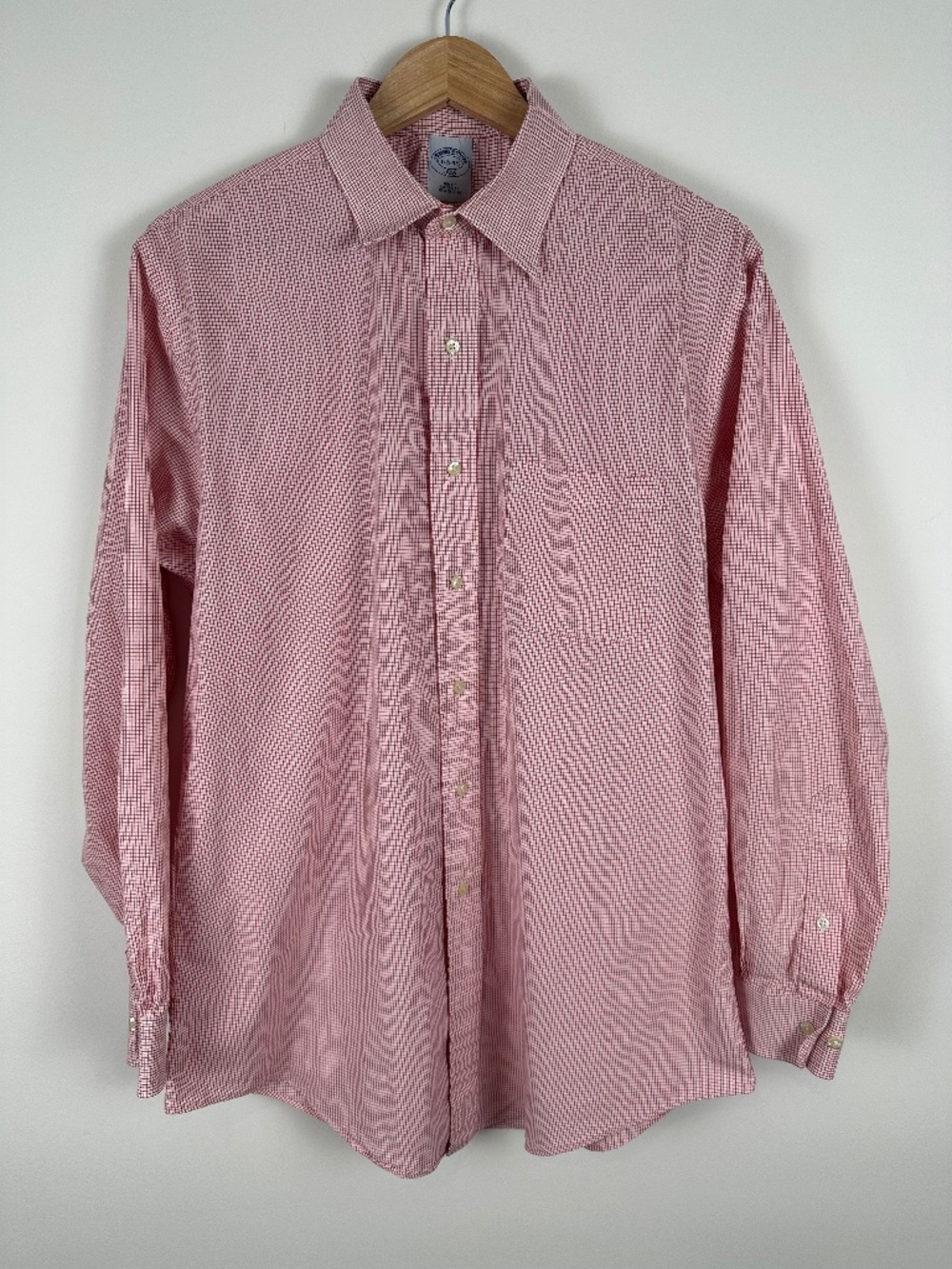 Brooks Brothers 346 Slim Fit Red White Microcheck Shirt 16.5 4/5